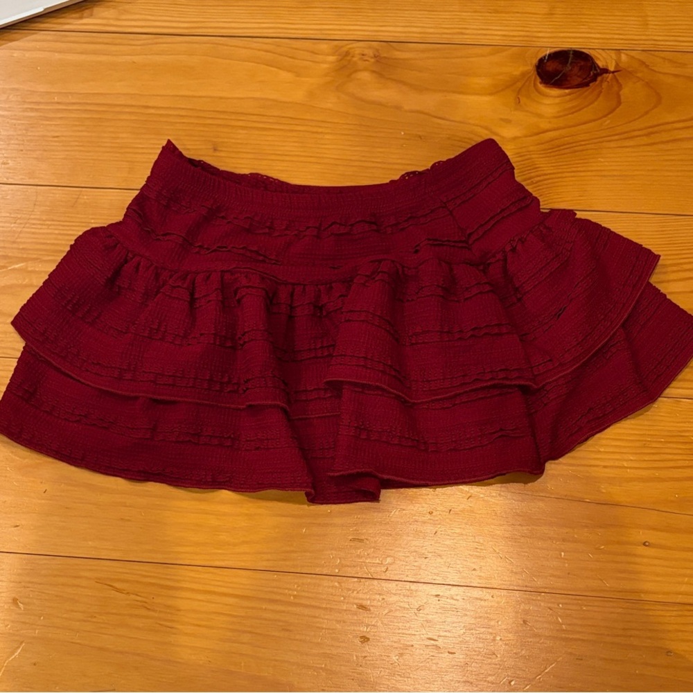 Tiered Ruffle Mini Skirt in Deep Burgundy